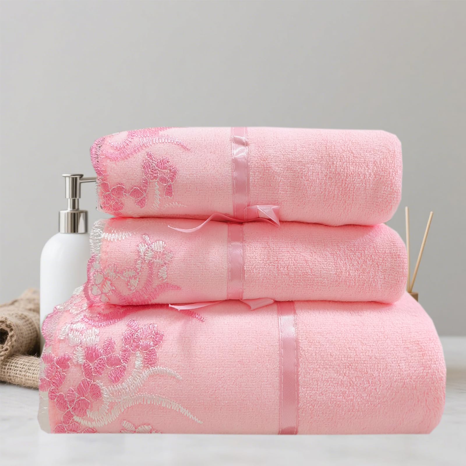Amazon.com: Abeigoi Pink Lace Bath Towels Set Velvet Ultra Soft